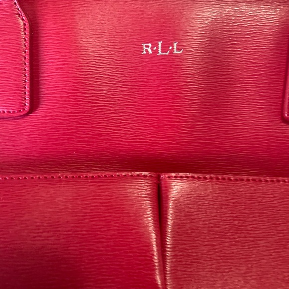 Lauren Ralph Lauren Newbury Tote Saffiano Leather Purse Red Pocketbook - Picture 4 of 9